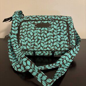 Vera Bradley Shower Vines Brown & Teal Quilted Little Hipster Crossbody